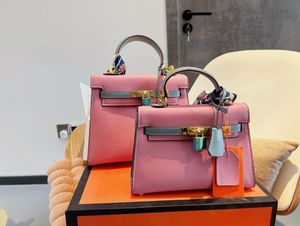 7A Retro Top-Qualität Designer handgefertigte anpassbare Taschen 25 cm 20 cm Handtasche mit Epsom-Griff Luxus zweifarbige Spleiß-Geldbörse Umhängetasche Schultertasche mit Lederriemen