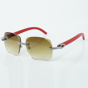 Bestseller im exquisiten Stil 3524018, Mikroschliff-Sonnenbrille mit endlosen Diamantgläsern, natürliche rote Holzbeine, Brillengröße 18–135 mm