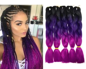 Roxo Ombre Trança Cabelo Kanekalon Três Tons Trança Extensões de Cabelo Preto Roxo Rosa Vermelho Ombre Colorido Jumbo Tranças Cabelo 24 3681962