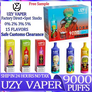 Puff 9k Original 9000 puffs UZY vaper 9000 Disposable E cigarettes Features Mesh Coil 18ml Disposables Vapes Pen tornado 9000 puff 0/2/3/5% Rechargeable 850mAh RGB