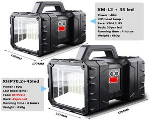 XHP702 Super Bright LED Recarregável Dupla Cabeça Holofote Lanterna Portátil Luz de Trabalho Holofote Floodling8274833