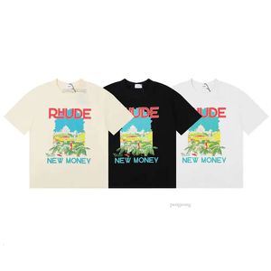 Herren T-Shirts T-Shirts Rhude New Money Windowsill T-Shirt Landschaftsdruck High Street Baumwolle und lockeres Kurzarm-T-Shirt für Damen Top 813