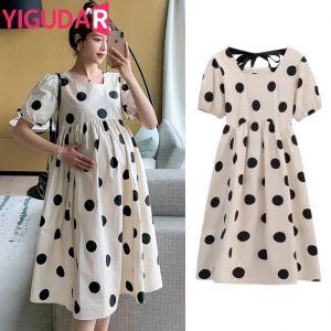 Dresses Summer korean Fashion Polka Dot Printed Maternity Long Dress Casual A Line Loose Clothes for Pregnant Women Pregnancy vestidos