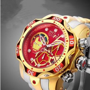 Brazylia Czerwona gumowa zegarek Masculino Mężczyźni oglądają kwarcowe zegarki Mężczyźni Invi Ta Hollow Business Wristwatches Male Clock A1 GIF244E