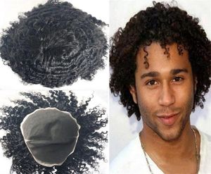 Mänskligt hårvåg Toupee för män afro lockigt toupee full schweizisk spetsar Toupee ersättningssystem högkvalitativa remy hår män wig9714780