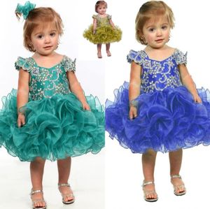 2020 Little Girl Flower Girl Dress Blue Baby Girl Spädbarn Toddler Födelsedagstävlingsklänning Kort längd Ruffled Fashion Ball Gown Tut7930812