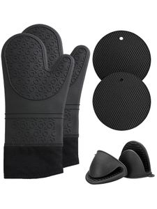 Leeseph Extra lange Ofenhandschuhe und Topflappen-Sets, hitzebeständige Silikon-Ofenhandschuhe, Mini-Ofenhandschuhe, Polster, Topflappen, 240227