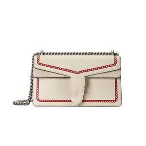 Explosion new Women's 499623 Ivory white leather Shoulder bag Dragon print Sliding chain Red chain printed piping classical Luxury designer Crossbody bag Counter