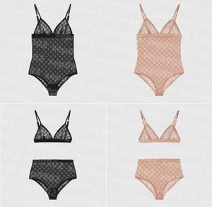 Kvinnor Sexig spets badkläder kvinna bikinis set andas mesh simning kostym designer brev jacquard baddräkter3743736