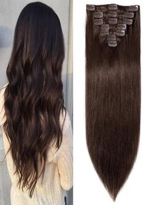 Yüksek kaliteli kütikül hizalanmış saç insan saçı klipsler klips saç uzantıları kahverengi siyah 14 ila 26 inç fabrika çıkışı cHEA3887205