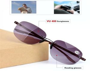 Whole Grayfading Tinted Flattop Bifocal Readingglasses Sunglasses UV400 Unisex Rimless Sporty Driving Sunglasses1003007030274