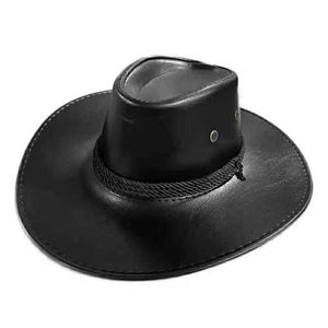 Pu Leather Western Cowboy Hat Men Spring Summer Outdoor Travel Knight Cap Q0805239I