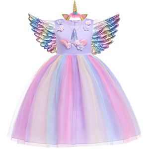 Платья, новое платье радужного единорога для девочек, детское бальное платье с вышивкой, платья принцессы для маленьких девочек, праздничный костюм, детская одежда