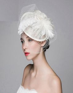 Vintage Birdcage Veil Hat With Feather 1920s Classy Boho Wedding Headpieces Fascinate Women Wedding Hats For Bride 2022 Trend Brid6545651