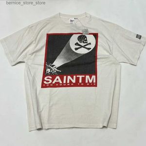 Męskie koszulki Męskie T-shirty Najwyższa jakość Saint Hood Collab 23ss Eternal Tee White Nbhd Vintage Oversize T-shirt mężczyzn Kobiet bawełny koszulka Q240304