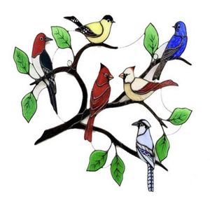 塗装された鳥の家の装飾ステンドグラス窓パネルステンドグラス鳥の装飾品窓サンキャッチャーマザー039SギフトQ087591298
