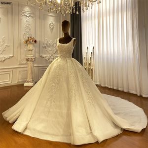 2024 vestido de casamento de luxo para noivas pescoço quadrado cintas pérolas lantejoulas beading rendas até vestidos de noiva árabe dubai vestidos de novia feito sob encomenda