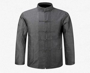 Nuova camicia di cotone maschile tradizionale cinese cappotto da uomo abbigliamento Kung Fu Tai Chi uniforme autunno primavera giacca a maniche lunghe per uomo X07103914953