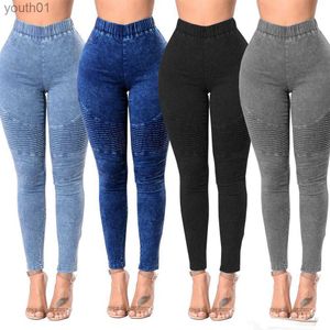 Women's Jeans Women Jeans Slim Skinny Solid Denim Pants High Waist Pleated Fashion Designer Sexy Hip Hop Clubwear 2XL 240304