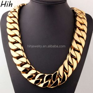 High Quality Big Size 316l Stainless Steel 18k Gold Plated Men Necklace Heavy Hip Hop Chunky Cuban Chain Jewelry