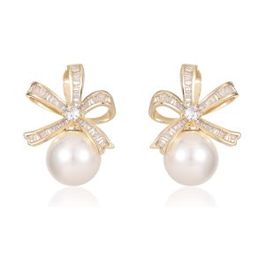 New Bow Stud Earrings S925 Silver Needle AAA Zircon Freshwater Pearl High end Earrings Korean Fashion Women Earrings Wedding Party Jewelry Valentine's Day Gift SPC