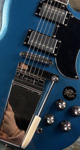 Standard electric guitar, SG electric guitar, flower pot inlay, Blue and silver shimmer, silver vibrato, in stock, lightning package