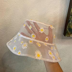 Transparent Panama Lace Flower Beach Hatts Daisy Buckets Hat Women High Top Snapback Female Fashion Floral Sun Caps Summer Wide Bri1703