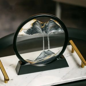 3D-Gemälde mit fließendem Sand, bewegliches Kunstbild, rundes Glas, Tiefsee-Sandlandschaft, Sanduhr, Treibsand, Basteln, Büro, Heimdekoration, Geschenk 240219