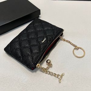 Borsa da donna classica in pelle di caviale nera Portamonete Hardware in metallo dorato Porta carte di credito in pelle di vitello con reticolo di diamanti Borsa con cerniera Borsa di design di lusso per donna