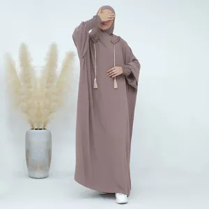 統合されたヒジャーブイスラム教徒の女性ドレスタッセルドローストリングドバイトルコイスラム祈りの衣服ラマダンEidとのエスニック衣類フード付きアバヤ
