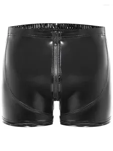 Underpants S-5XL Shiny Faux PU Leather Shorts Wet Look PVC Trunks Zipper Boxer Briefs Tights Boxershorts Micro Mini Bermudas Calzoncillons