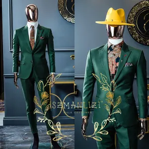Anzüge Mode Slim Fit Gentlemen Anzüge für Männer 2 Stück dunkelgrüner Hochzeitsbräutigam Smoking Männlich Mode Rauchkostüm Jacke Hosen