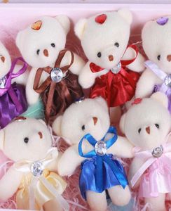 30 pezzi piccolo peluche ripiene mini orsacchiotto giocattoli bouquet di fiori da sposa piccolo raso fumetto portachiavi ciondolo decorazione del partito H0822216604