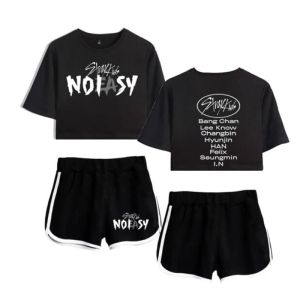 Set Kpop StrayKids STRAY KIDS NO EASY NOEASY Nuovo album Crop top a maniche corte + pantaloncini Tute da donna Tute da donna Completi a due pezzi