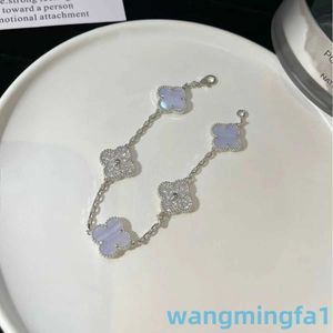 2024 Jewelry Designer Brand Vanl Cleefl Silver Purple Chalcedony Four Leaf Clover Five Flower Plated 18K White Gold Diamond CNC Precision