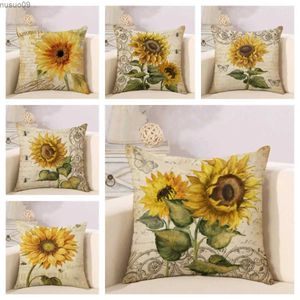 Chair Covers Nordic Sunflower Print Linen Pillowcase Living Room Sofa Cushion Cover 40*40 Home Decoration Pillowcase 60*60 50*50 Customizable