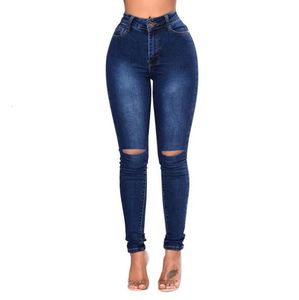 2023 Vintage Women Jeans Slim Fit High Waist Denim Pencil Pants Bootcut Summer Pullon Skinny Blu Fashion Holee 240227