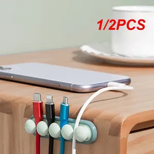 Kitchen Storage 1/2PCS Desktop Fixed USB Cable Organizer Wire Winder Silicone Hub Self-adhesive Cord Clip Home Office Practical