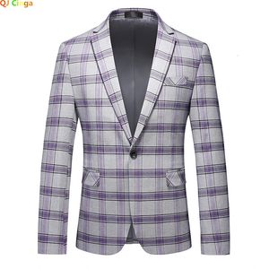 Mens Striped Suit Jacket Fashion Slim Men Plaid Dress Coat Red Purple Gray Blazers Big Size M5XL 6XL Terno Masculino 240223