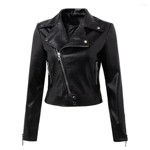 Motorcykelkläderkvinnas cyklistrock Rock Women's Jacket Pu Leather Punk Wear Motent Small Size S-XL