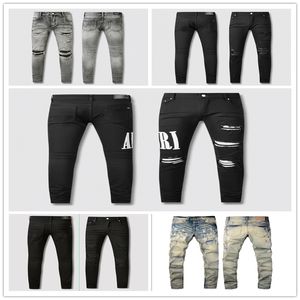 Mens Jeans Designer Skinny Distress Ripped Destroyed Stretch Biker Denim white Black Blue Slim Fit Hip Hop Pants For Men size 28-40 High Quality