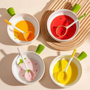 Mugs Orange Bowl Spoon Set Cute Plate Kitchen With Handle Tableware Gift For Kids Women Ceramic Fruit Salad Noodle Ramen