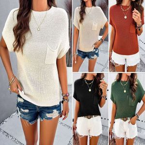 Diyun Women's 2024 Spring/summer Elegance Casual Solid Color Short Sleeved High Neck Knitted Shirt