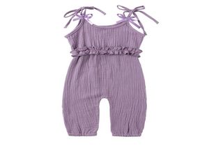 Macacão para bebês recém-nascidos, roupas de verão para meninas, macacão com babados, cor sólida, algodão e linho, 3379146