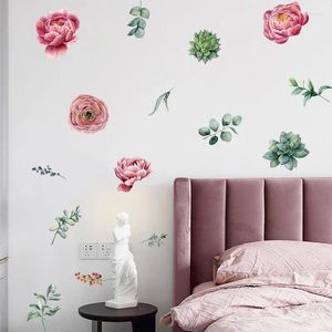 Adesivi murali Acquerello fiori di peonia Adesivo Casa Soggiorno Decorazione Decalcomania artistica Poster Camera da letto moderna Carta da parati calda