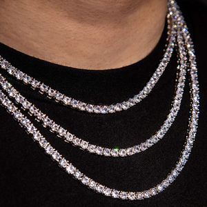 Gold Plating Mens Diamond Iced Out Tennis Chain Necklace Clear Moissanite Hip Hop Jewelry