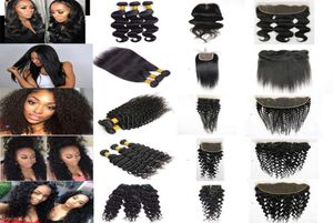 30 32 Inches Human Remy Hair Bundles With Lace Frontal Closure Straight Body Deep Water Loose Wave Jerry Kinky Curly Brazilian Vir9264029