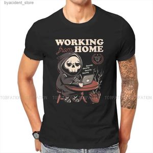 Men's T-Shirts Working From Home Creepy Skull TShirt For Male Baphomet Satan Lucifer Clothing Style T Shirt Soft Print Fluffy L240304