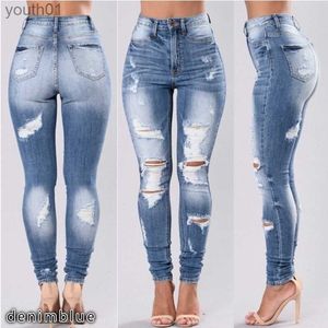 Women's Jeans fashion pencil skinny denim pants women washed Jeans Women Stretch mid Waist Skinny hole ripped Jeans hollow out S-3XL 240304