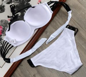 2019 Lace Push Up Swimsuit Solid Bikini Set wycięte stroje kąpielowe Bandeau Bikinis Kobiety Swiming Wired Bra Bathing Suit E610 MX20069780788